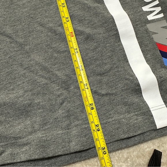 Puma Men's Large BMW Motorsports Gray Knit Polo Shirt White Stripe Racing - Picture 6 of 6